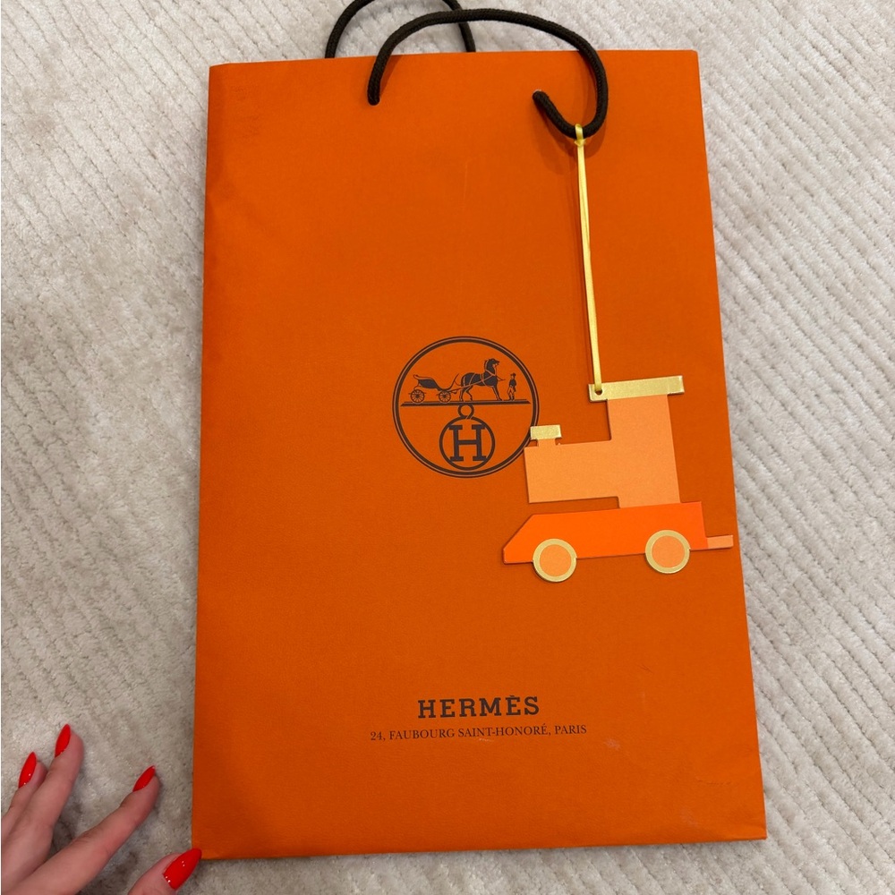 Hermes Orange Shopping Bag with Xmas Charm